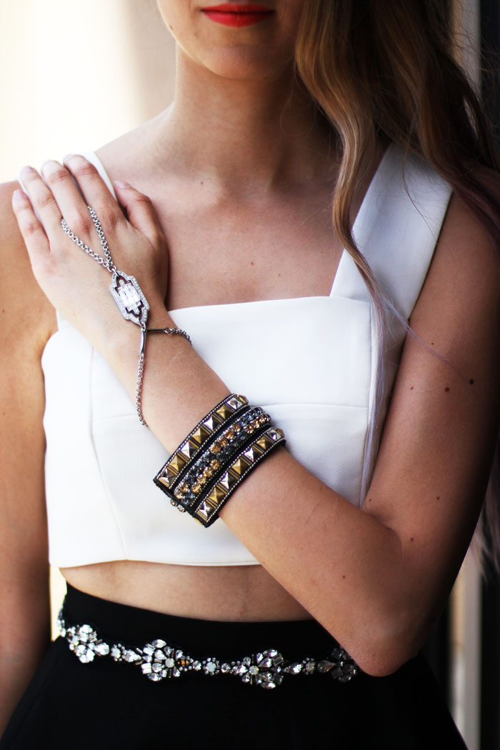ring bracelet and studded cuffs