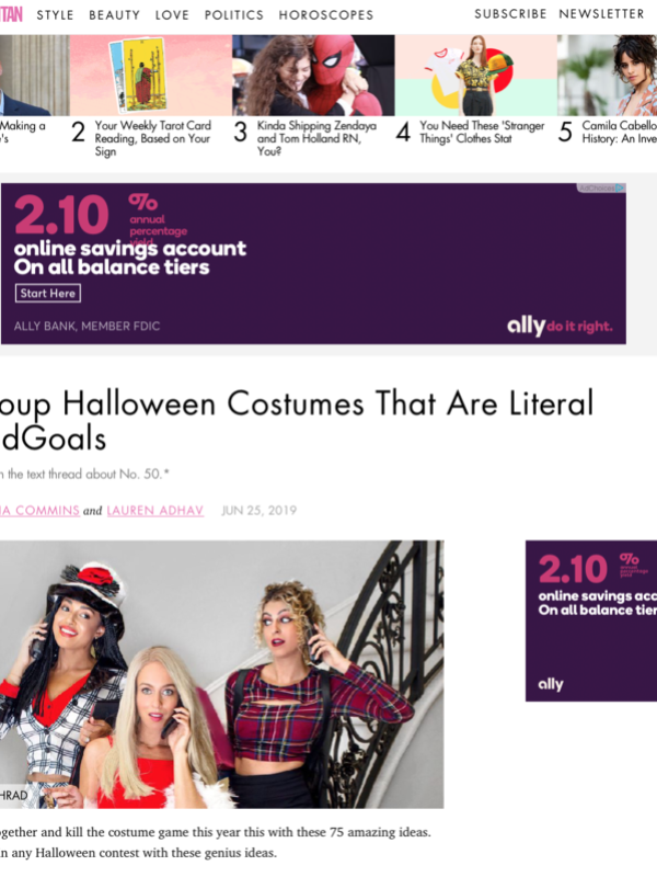 Cosmopolitan Feature: “75 Group Halloween Costumes That Are Literal #SquadGoals”