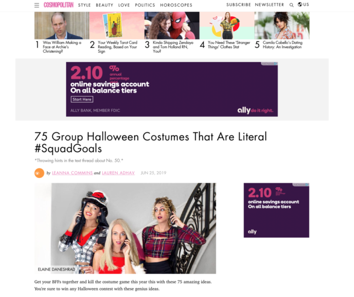 Cosmopolitan Feature: “75 Group Halloween Costumes That Are Literal #SquadGoals”