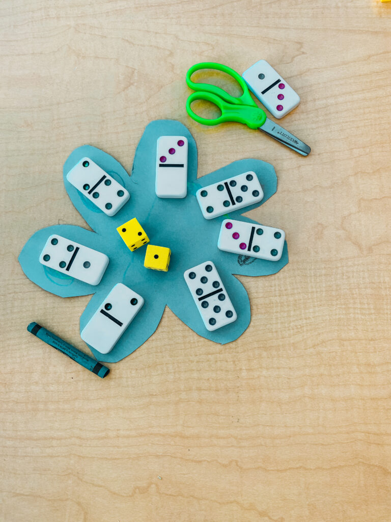 Practicing Addition with Dominos and Paper Flowers